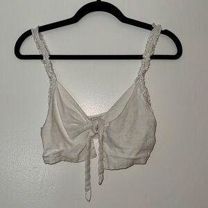 Linen White Tie-Front Crop Top